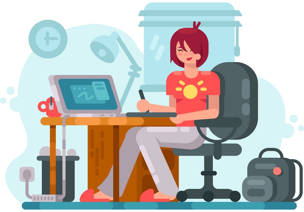 girl-designer-at-workplace-vector-13898966